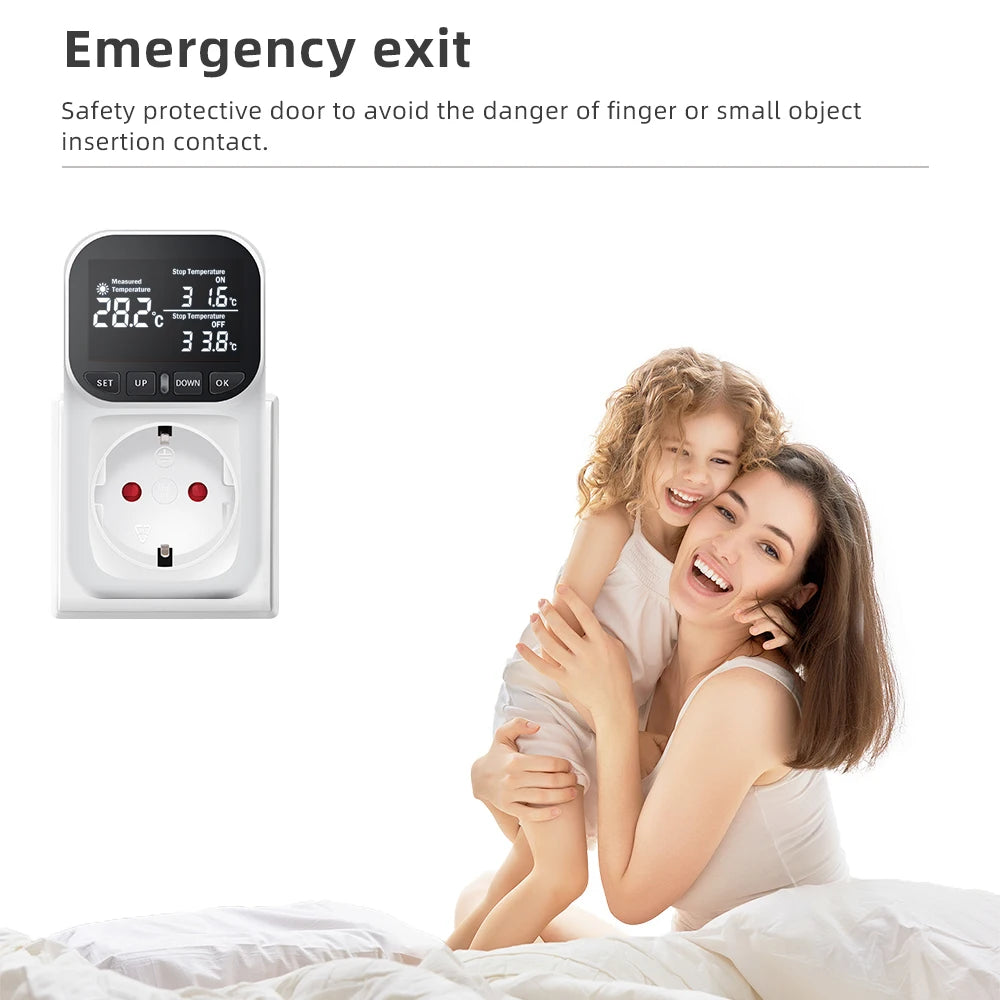 EU Plug Digital Temperature Controller Socket &ndash; Backlight