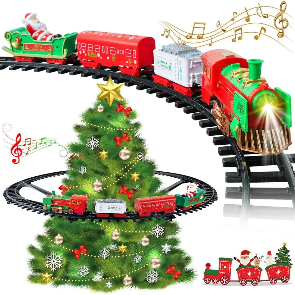 Vatos Hanging Christmas Train Set with Lights and Music, Plastic Train Decoration for Indoor Tree Gift