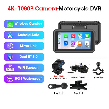 Srnubi 6.25 Inch Moto DVR GPS Motorcycle Navigator &ndash; Wireless CarPlay and Android Auto Support Moto DVR / None