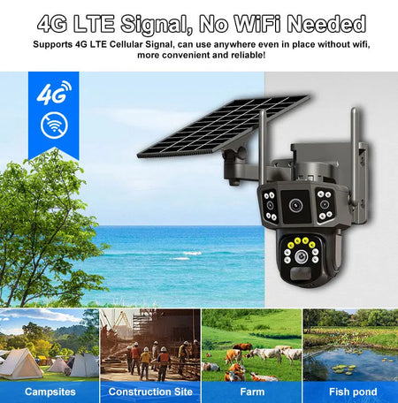 4G sim solar camera,4K dual lens, 10X,outdoor security network camera,wireless WIFI solar closed-circuit television,V380