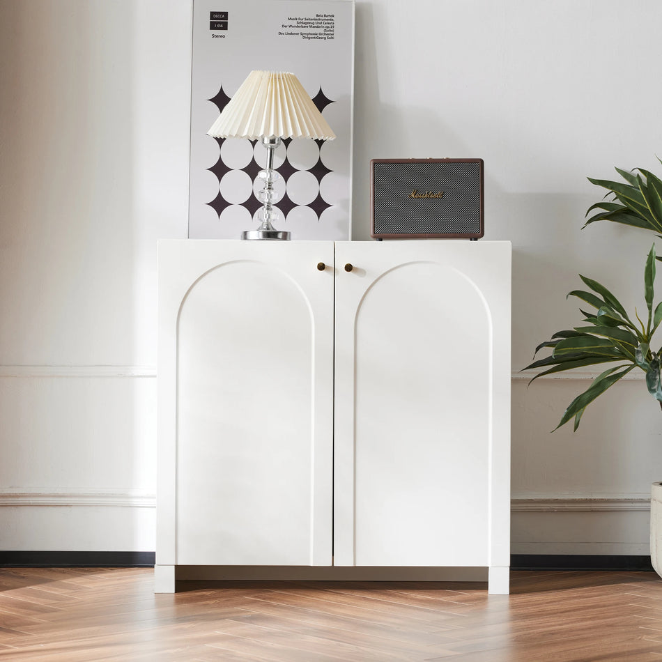 Cream White Sideboard With Arched Pattern Gold Handles