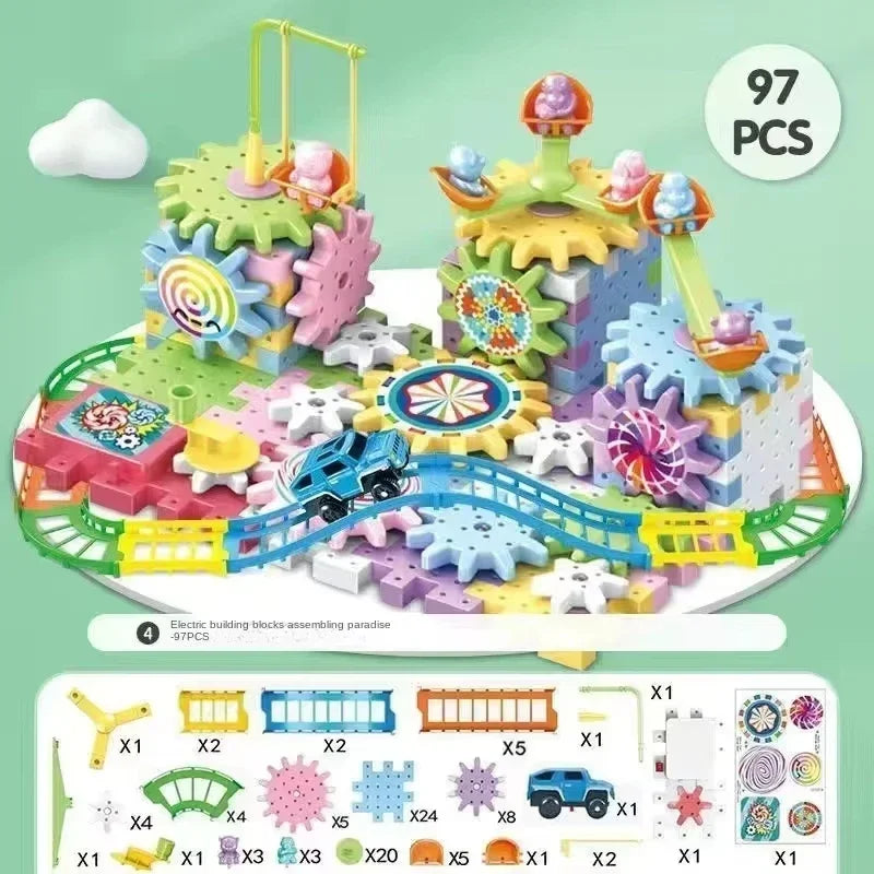 3D Electric Gear Puzzle Building Kit for Kids - Educational Assembly Toy Blocks 97 pcs