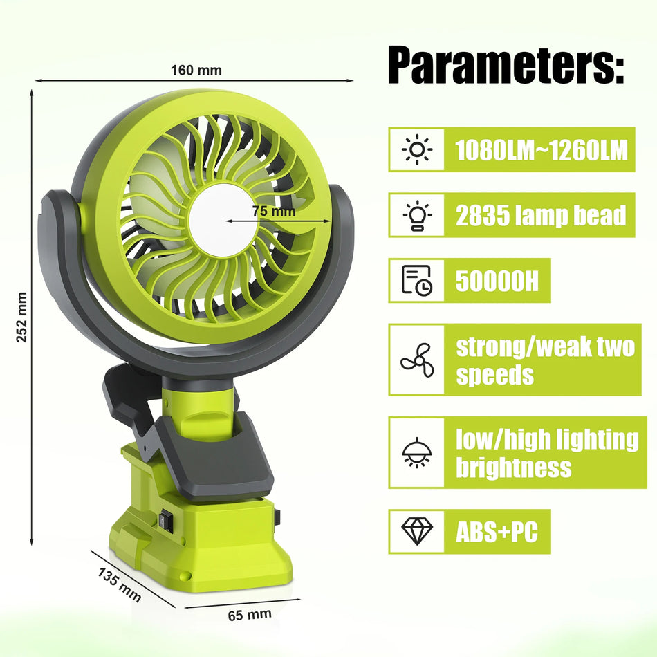 Turpow 18V Cordless Roybi Fan P108 P107 with Light 2In1