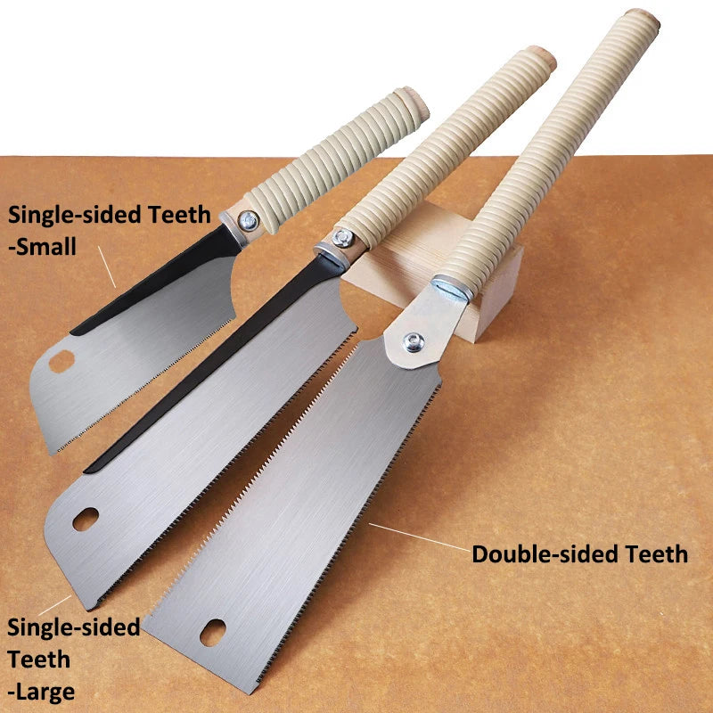 Japanese Style Pull Saw With Dual-Sided Teeth, SK5 Steel, Wood Handle