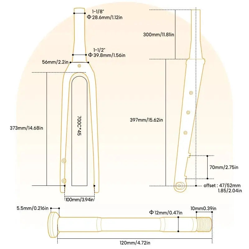 RACEDUEL Carbon Gravel Bike Fork 12x100mm Thru Axle 700C 45mm Tire Internal Wiring Lightweight Disc Brake Bicycle Front Fork by InterCyprus Trading Ltd