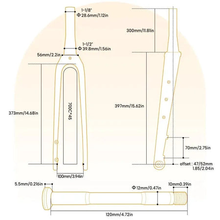 RACEDUEL Carbon Gravel Bike Fork 12x100mm Thru Axle 700C 45mm Tire Internal Wiring Lightweight Disc Brake Bicycle Front Fork by InterCyprus Trading Ltd