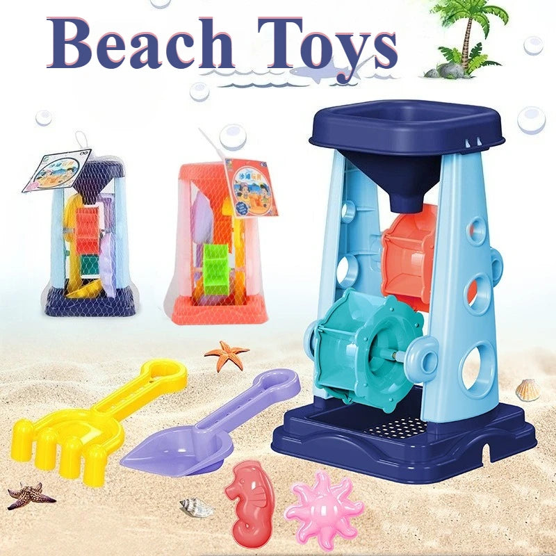 Children's Summer Beach Toy Set - Sand Wheel, Bucket, Shovel, Rake, Sailboat &amp; More for Creative Play