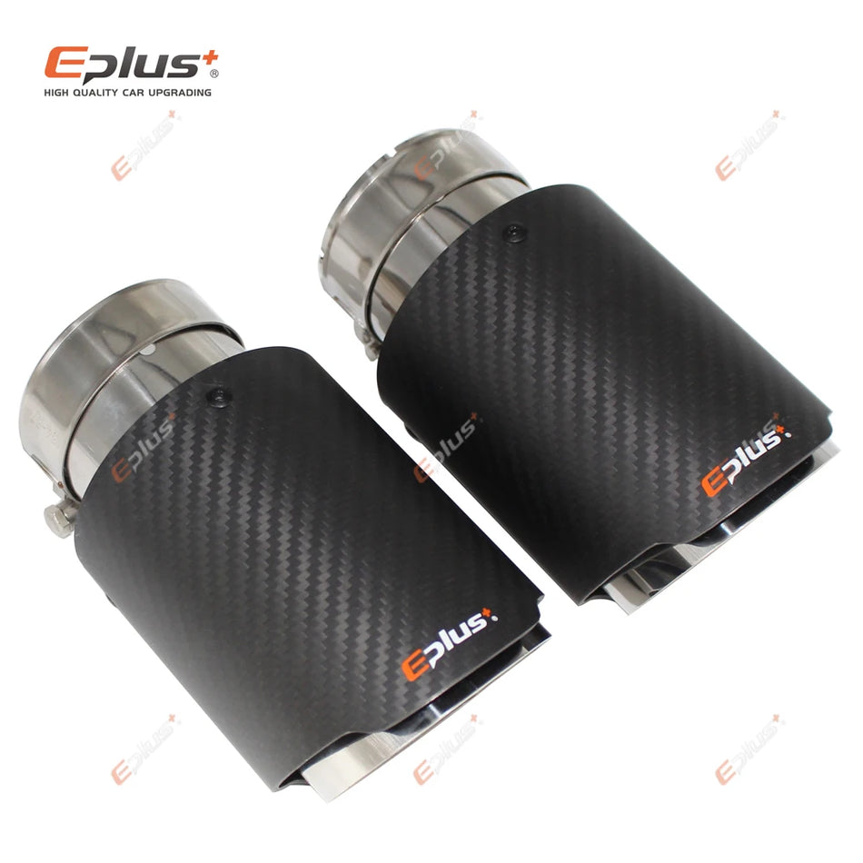 Matte Carbon Fiber Muffler Tip For Universal Rear Exhaust, Stainless Silver