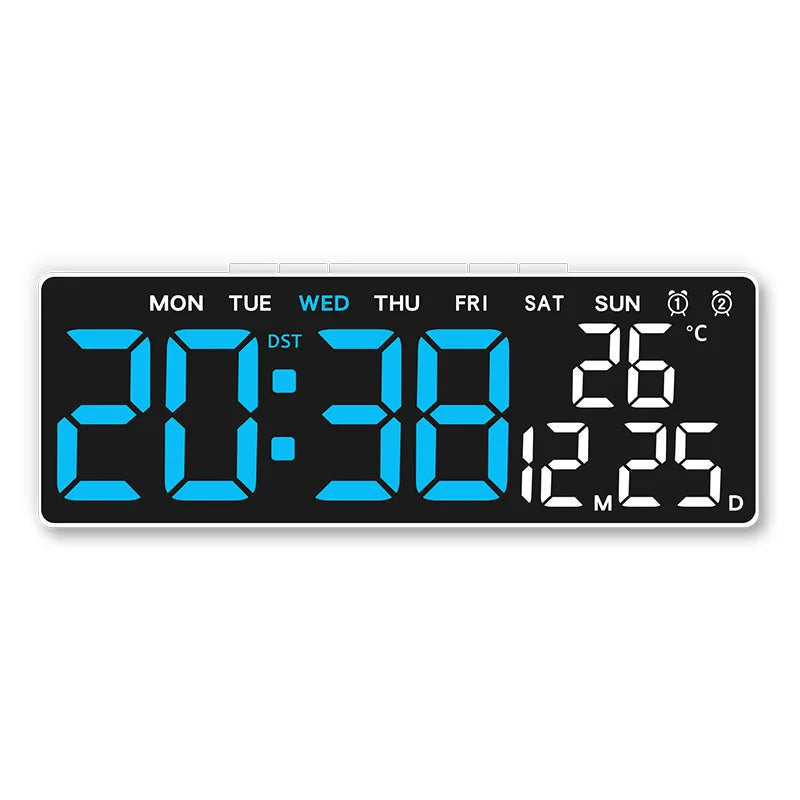 LENNIK Digital LED Alarm Clock with Temperature, Date, and Adjustable Brightness white shell blue