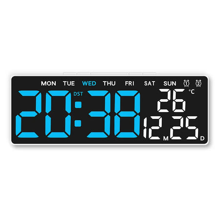 LENNIK Digital LED Alarm Clock with Temperature, Date, and Adjustable Brightness white shell blue