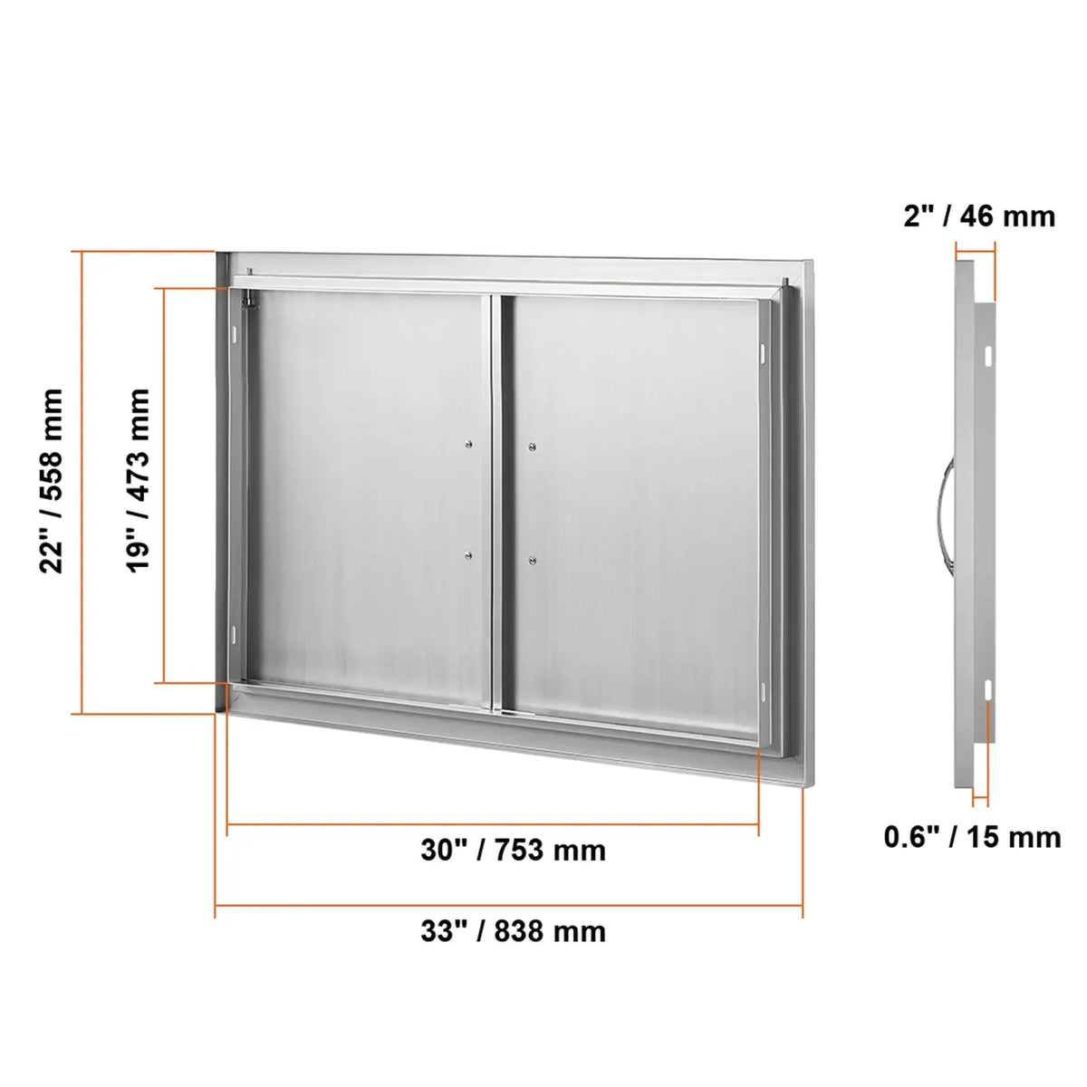 Stainless Steel BBQ Access Door Flush Mount Outdoor Kitchen 33x22 in / CZECH REPUBLIC