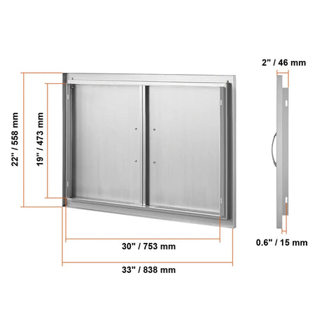 Stainless Steel BBQ Access Door Flush Mount Outdoor Kitchen 33x22 in / CZECH REPUBLIC
