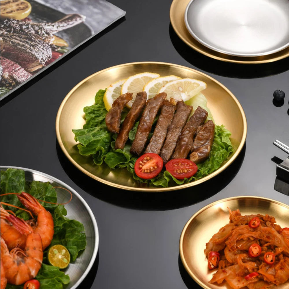 KNGZI Stainless Steel Round Plate &ndash; Durable Shallow Tray for Camping and BBQ
