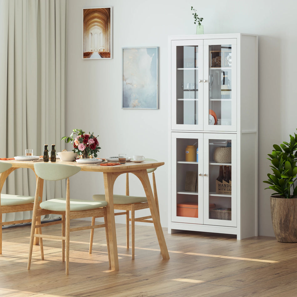 Getone White Display Cabinet With 4 Glass Doors 190cm Tall