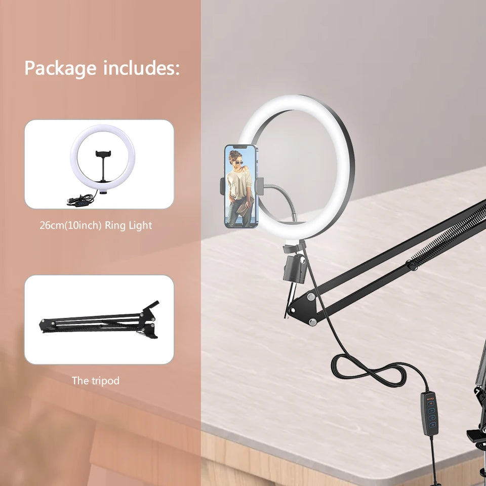 BTFOOR LED Circle Fill Lighting Ring Light with Phone Tripod Stand for Makeup and Photography NO bluetooth 26CM / CHINA