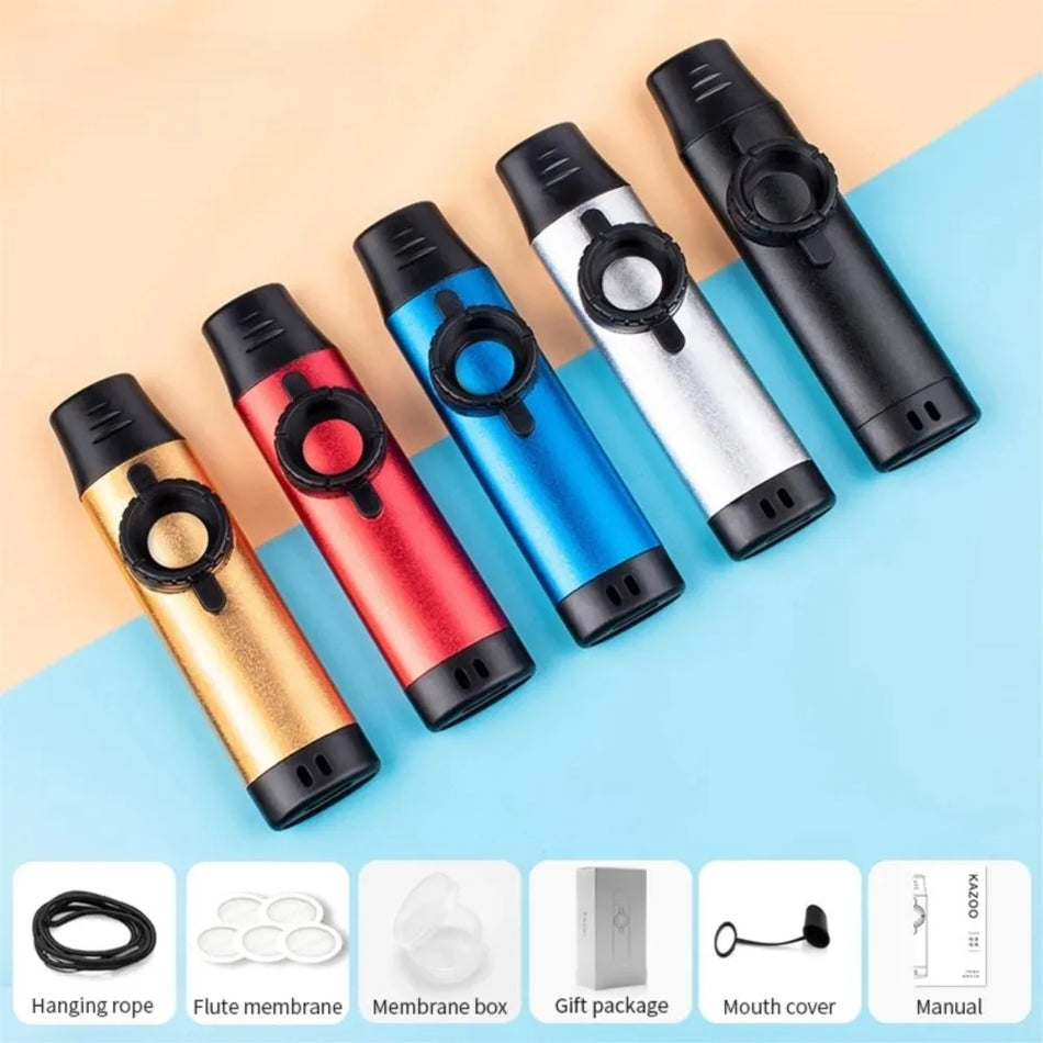 Metal Kazoos with 5 Extra Membranes, Adjustable Tone, Easy to Learn