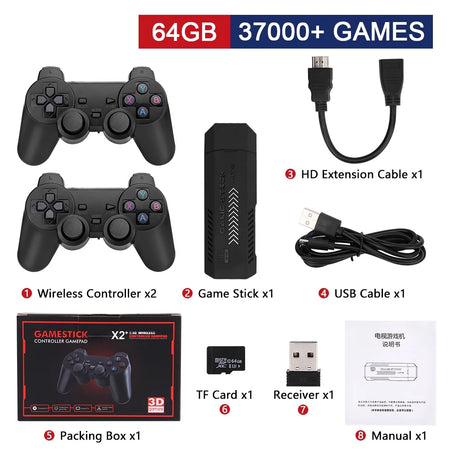GD10 Plus Game Stick 4K HD Console with 58,000 Games &amp; Wireless Controllers 64GB