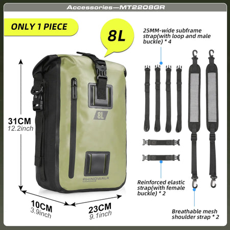 Rhinowalk Motorcycle Tail Bag Back Seat Bag 100% Waterproof Dry Cycling Backpack 8L/15L/30L For Long Distance Saddle Pack 1 PC by InterCyprus Trading Ltd