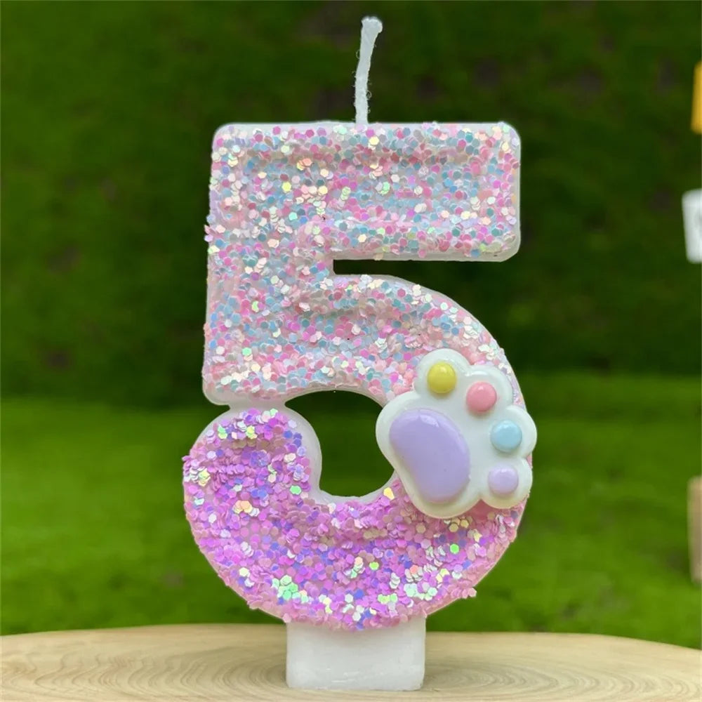 Glittery 3D Number Candles with Claw Theme for Birthday Cakes 5