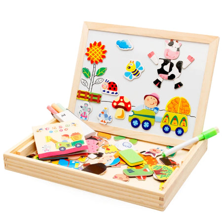 Kids Wooden Animal Puzzle &amp; Magnetic Drawing Board &ndash; Educational Toy for Creative Learning NB235C2