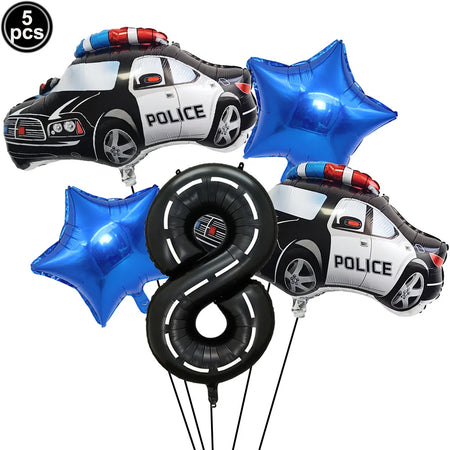 Police Themed 40-Inch Balloon Set - 5PCS Black and White Decorations ROSE RED / Other