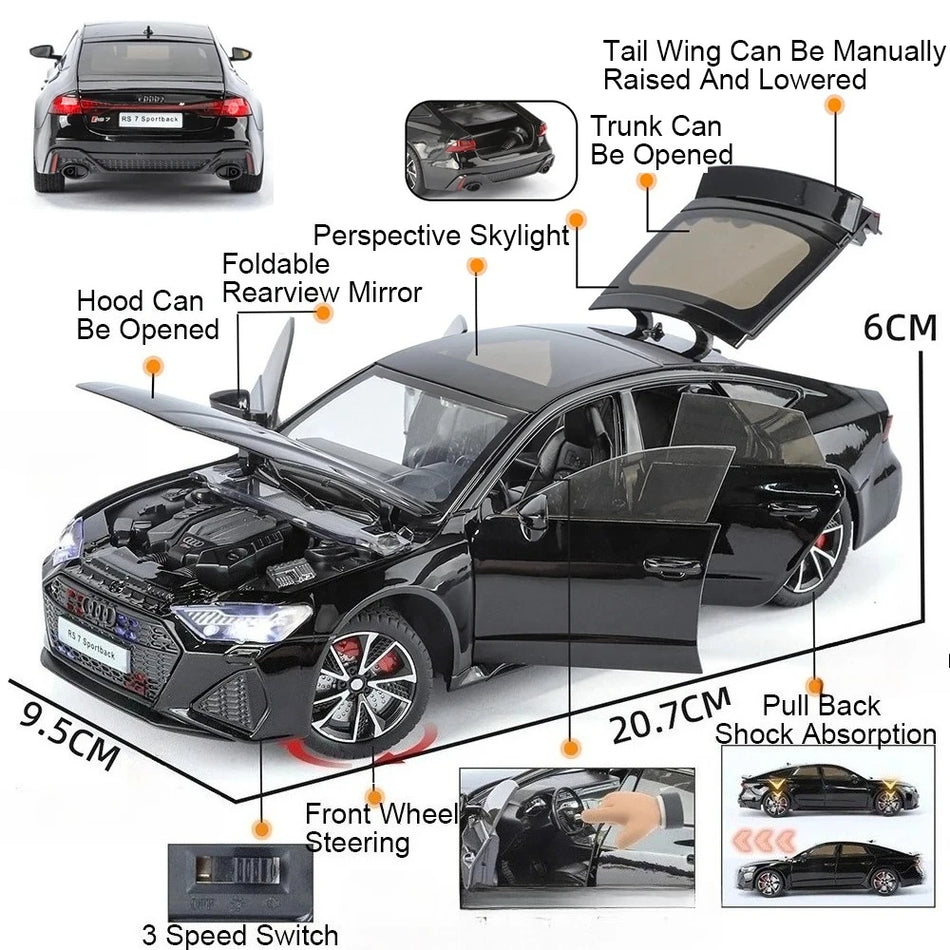 1:24 Diecast Model Avto A6L RS7, Povleci-nazaj, Odprta vrata, Darilo za zbiratelje