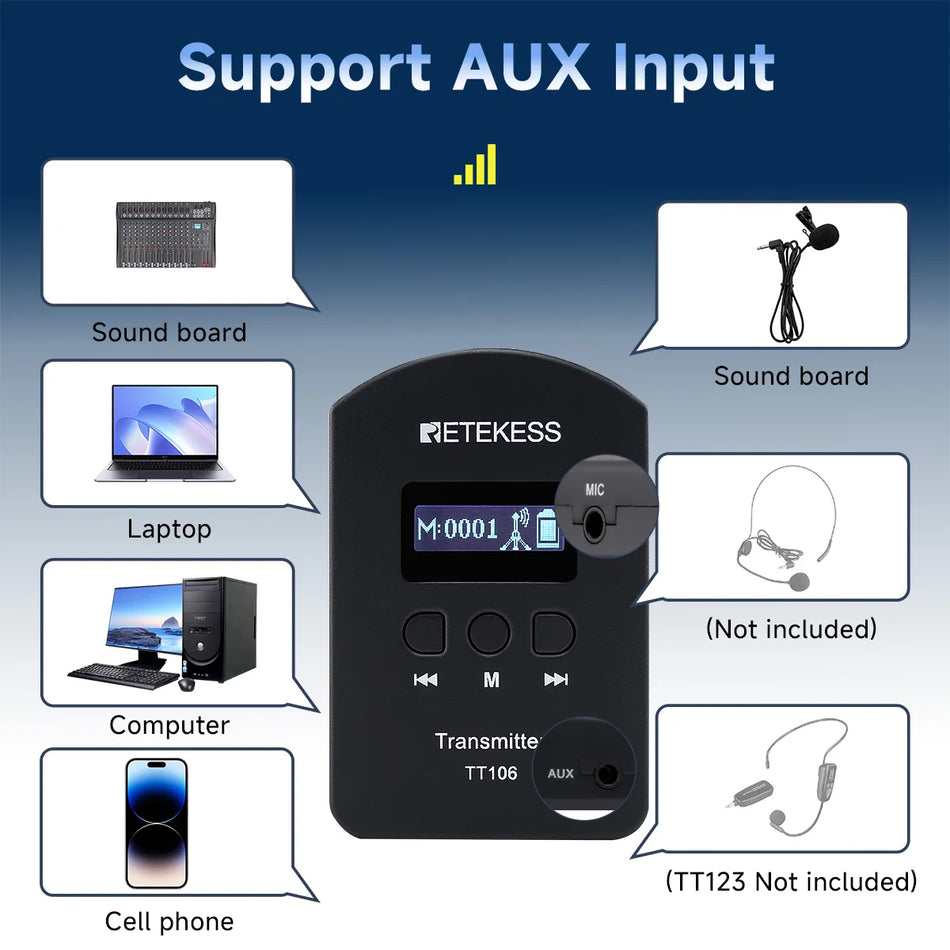 Retekess TT106 UHF bezvadu ekskursiju gidu sistēma