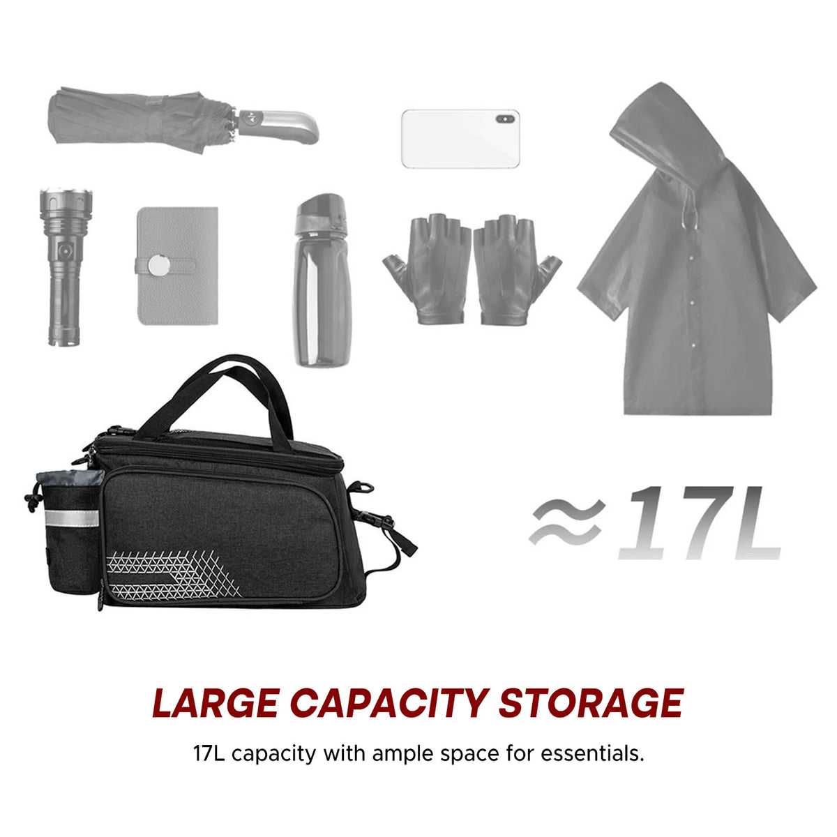 Bike Saddle Bag Rear Bike Rack Bag 17L &ndash; All In One Design