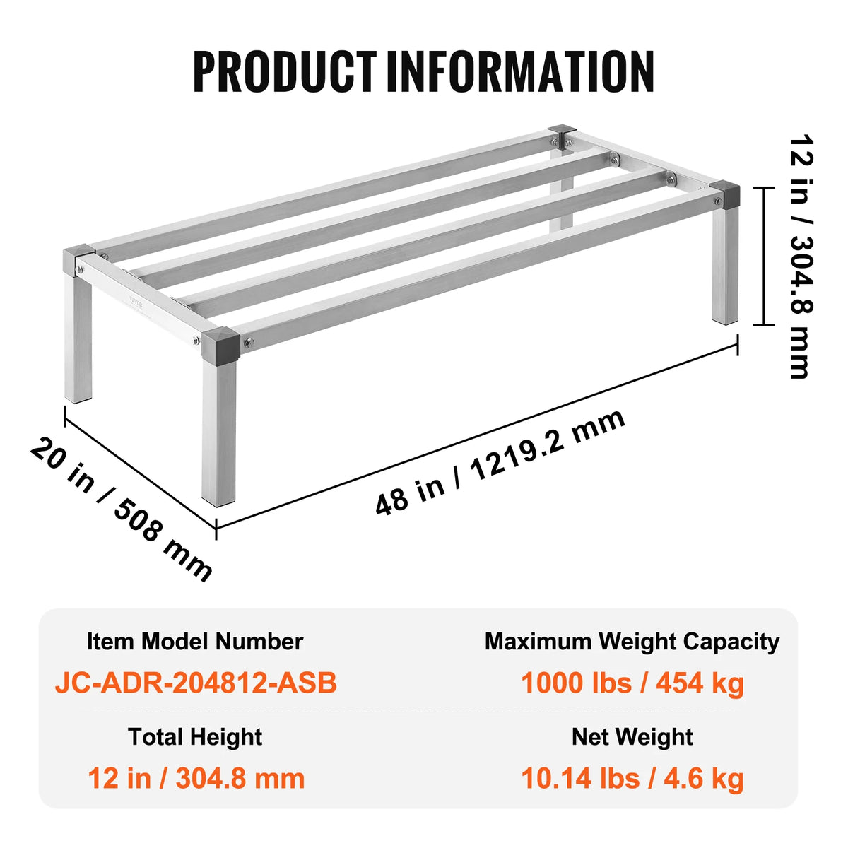 SucceBuy 1000LBS Aluminum Dunnage Rack &ndash; Off Floor Storage 48 x 20 x 12 in / Poland