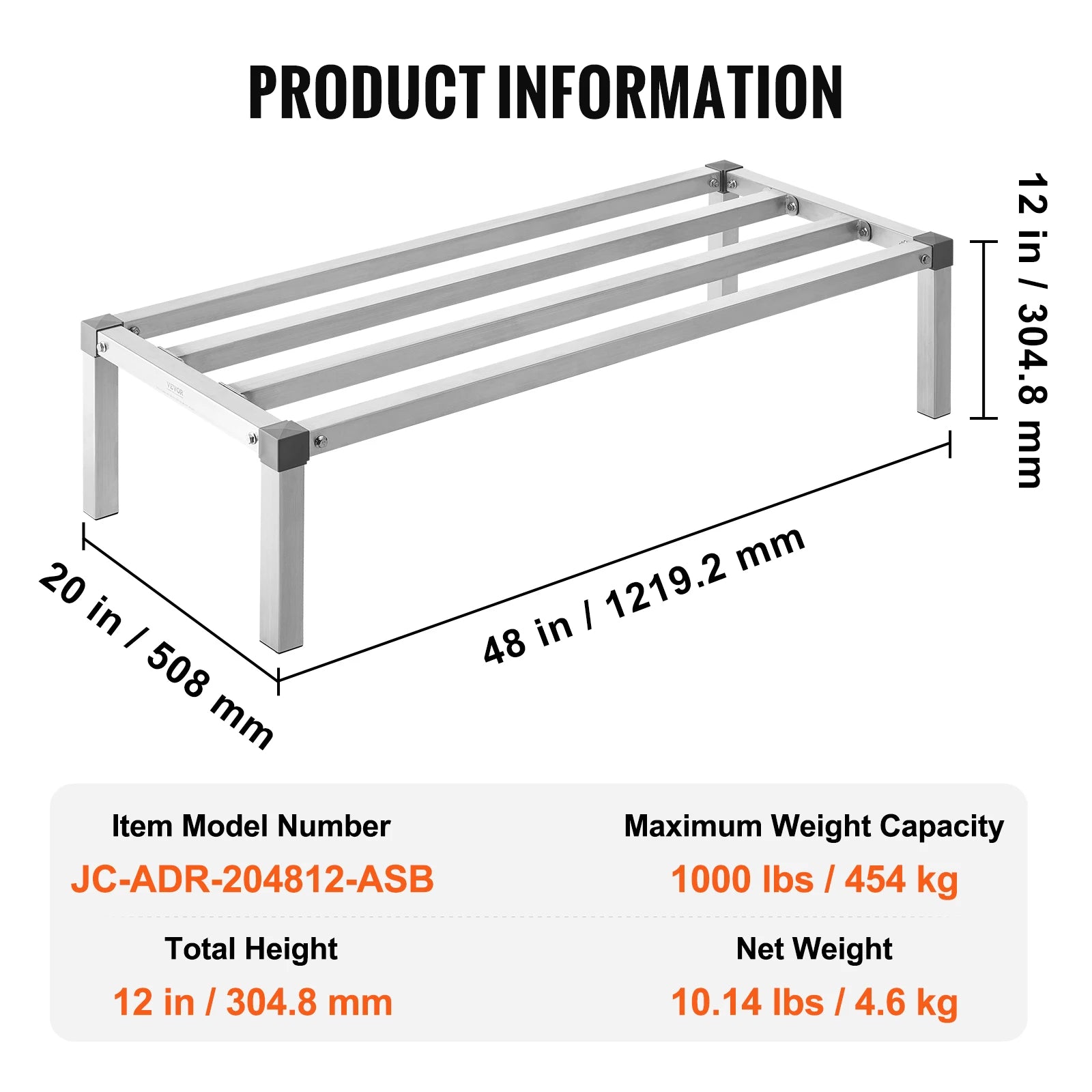 SucceBuy 1000LBS Aluminum Dunnage Rack &ndash; Off Floor Storage 48 x 20 x 12 in / Poland