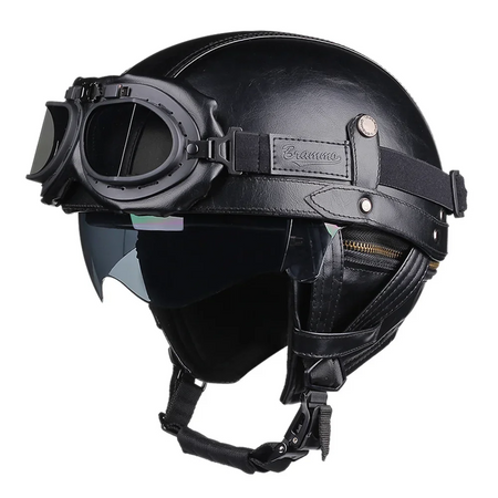 Herobiker Retro Half Helmet &ndash; DOT Certified Lightweight ABS 535-BG Black / L
