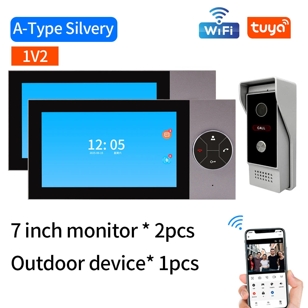 1080P 7in Touch Screen Video Intercom Kit &ndash; Motion Alerts slivery-1V2