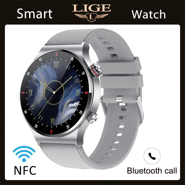 LIGE ECG PPG Bluetooth Call Smart Watch &ndash; AMOLED Full Touch silicone silver / NFC