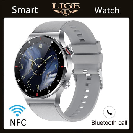 LIGE ECG PPG Bluetooth Call Smart Watch &ndash; AMOLED Full Touch silicone silver / NFC
