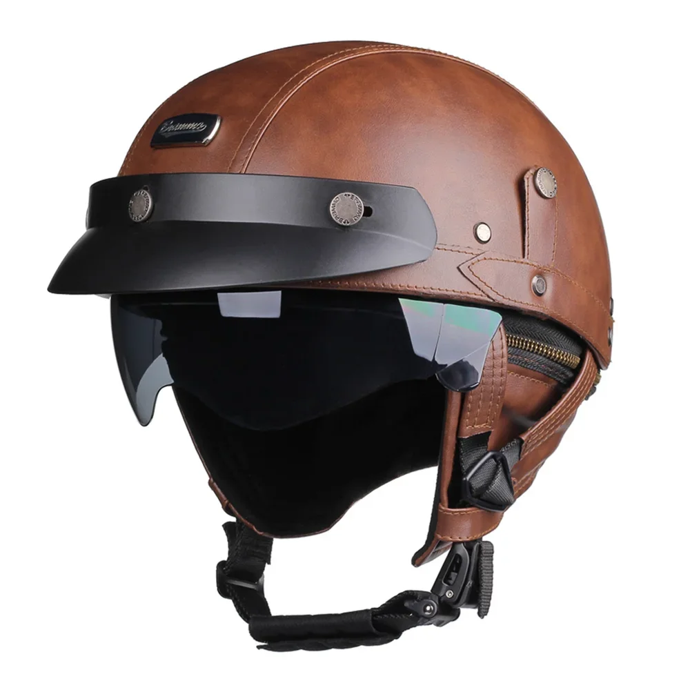 Herobiker Retro Half Helmet &ndash; DOT Certified Lightweight ABS 535 Brown / L