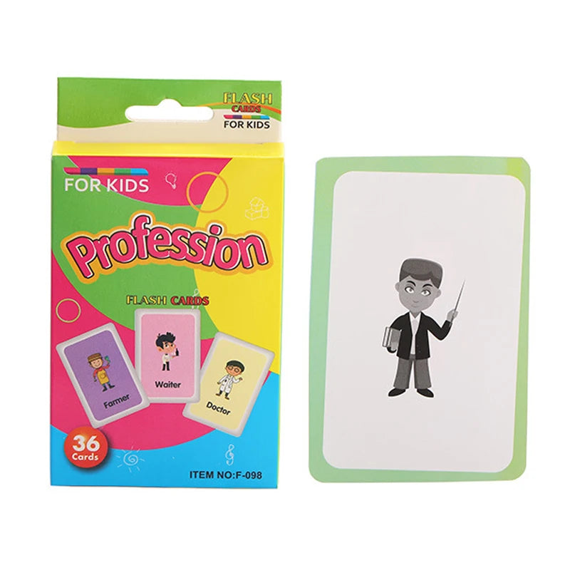 English Flashcards for Toddlers - 36 Educational Cards for Animal, Fruit, Shape, and Color Recognition Profession