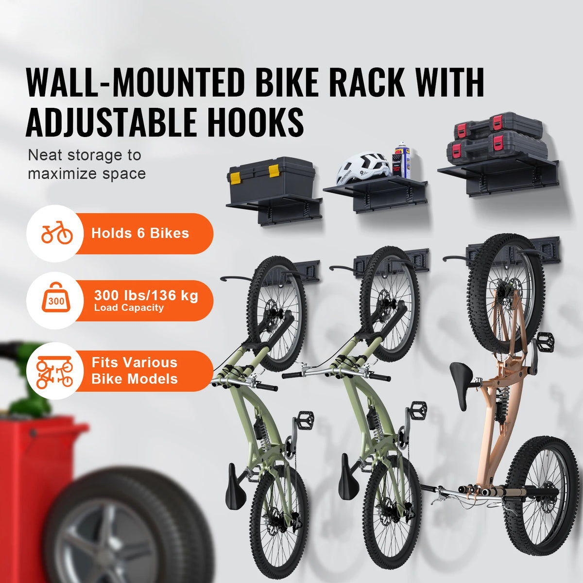 SucceBuy 3pcs Bike Storage Rack &ndash; Wall Mount For 6 Bikes