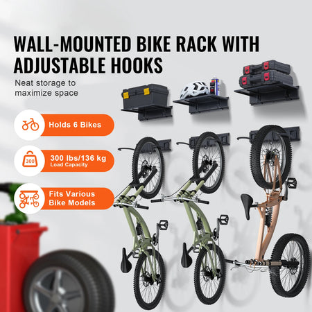 SucceBuy 3pcs Bike Storage Rack &ndash; Wall Mount For 6 Bikes
