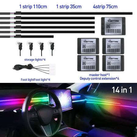 Full Color Streamer Car Ambient Lights RGB 64 Color Universal LED Interior Hidden Acrylic Strip Symphony Atmosphere Lamp by InterCyprus Trading Ltd