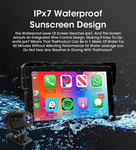 Jansite 5 Inch Portable CarPlay Motorcycle DVR &ndash; IPX7 Waterproof LCD Display