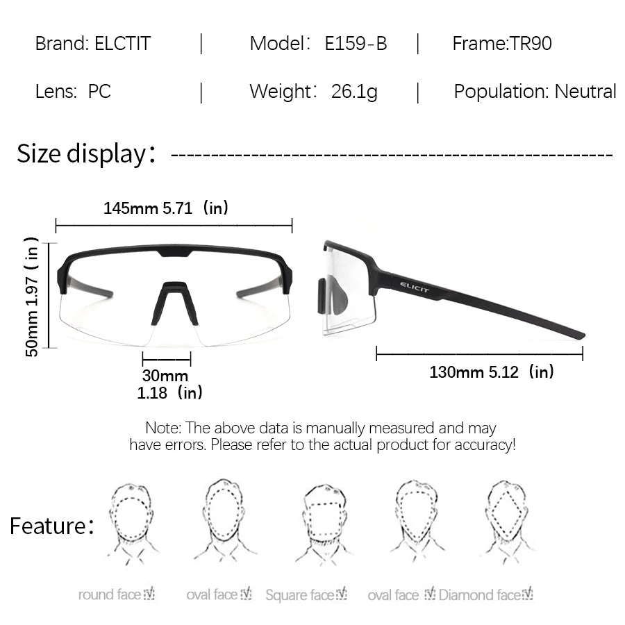 ELICIT Photochromic Sports Cycling Glasses &ndash; Anti-Glare and UV Protection