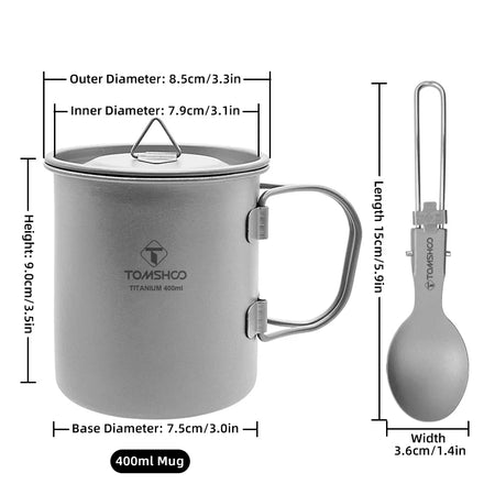 Travel Mug With Spoon Pure Ti Folding Handle &ndash; Lightweight 400ml