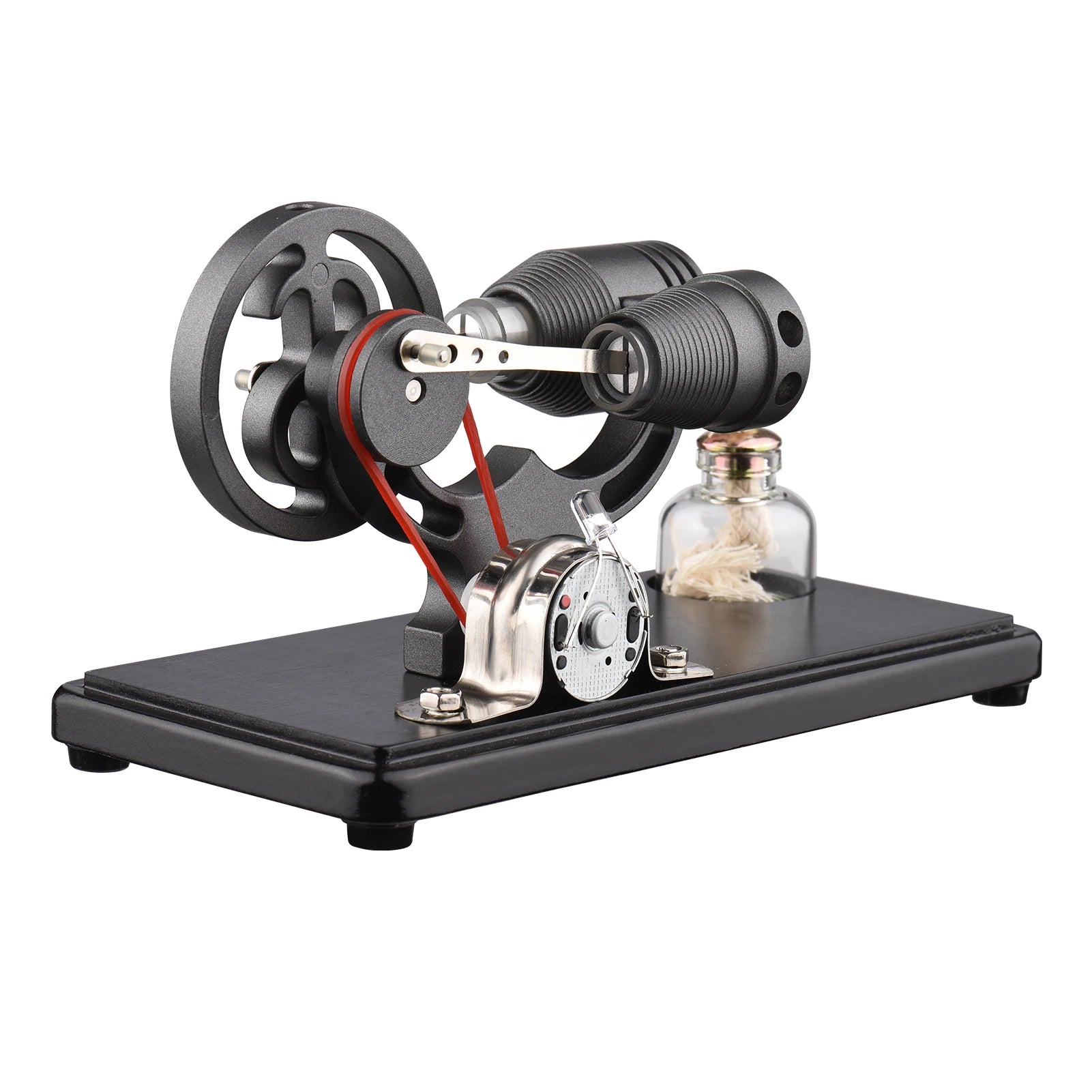 DIY Education Toy - Hot Air Stirling Engine Generator with LED &amp; Flywheel Design black