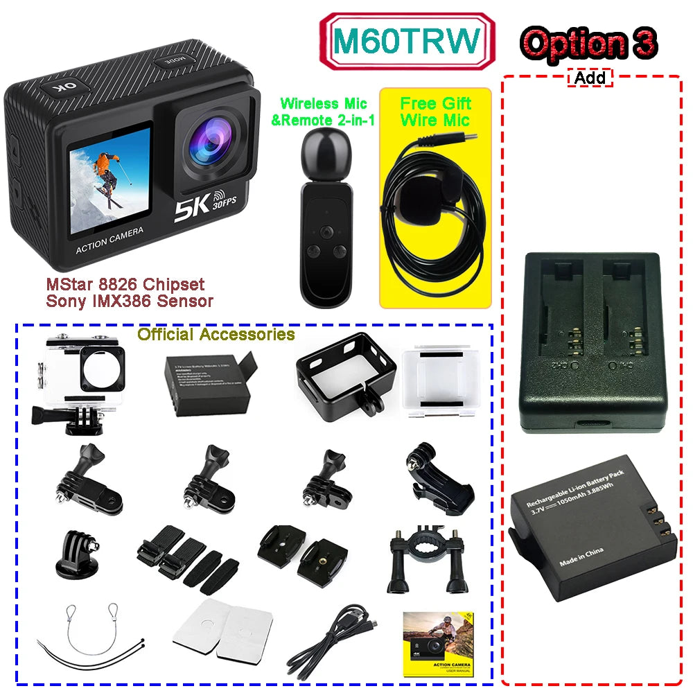 HUAFANT Action Camera &ndash; 5K Ultra-HD with Dual Screens M60TRW Option 3