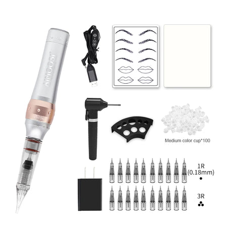 Aimoosi M7 Tattoo Machine Set - PMU Gun For Beginners Set-US  Silver