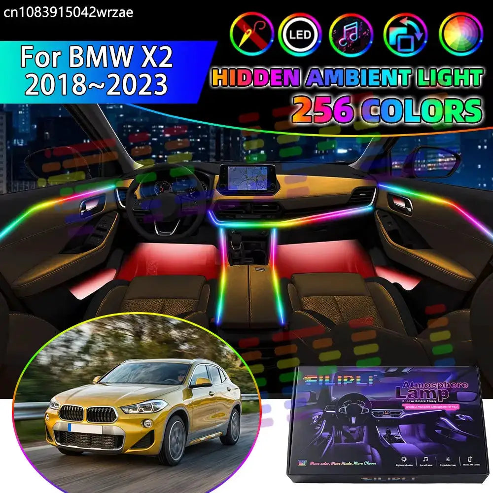 For BMW X2 2018~2023 F39 MK1 2019 2020 RGB Car Interior Ambient Lights Strips Breathing Lighting Kit App Control LED strips Auto by InterCyprus Trading Ltd