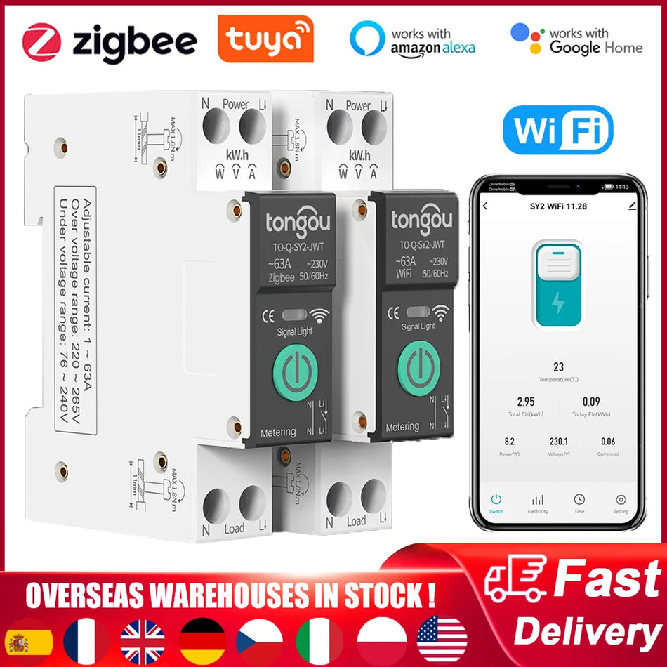 Tuya ZigBee Smart Circuit Breaker 1P 63A DIN Rail Alexa