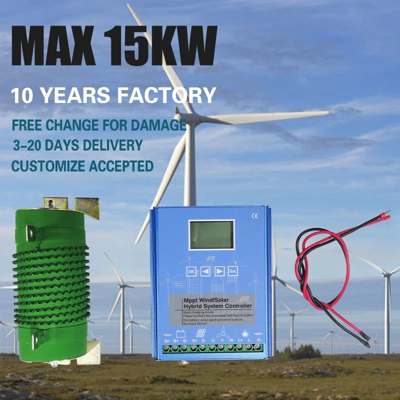Hibridinė Vėjo Saulės Sistema 15000W MPPT Valdiklis 12V 24V 48V