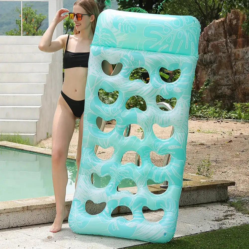 PVC Inflatable Water Air Mattress Pool Lounger With Headrest