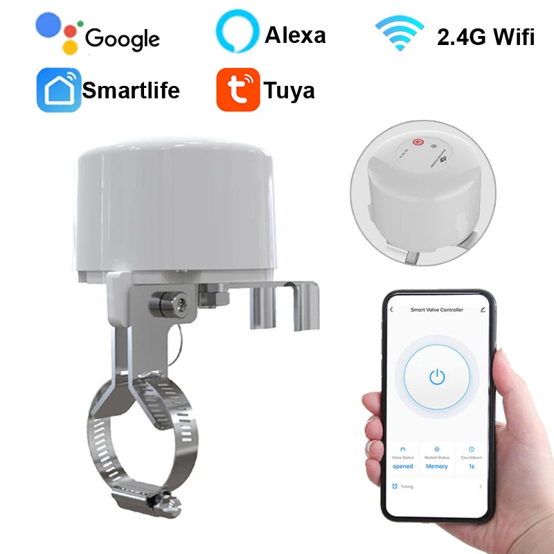 Pametni krmilnik vodnega ventila z WiFi, zapora plina, Alexa, Google Assistant